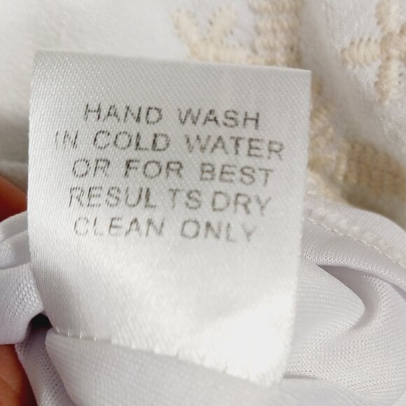 In Loom, Boho Top, Small, White with Tan Embroidery Detail and Lace Trim, Beachy - Picture 16 of 16